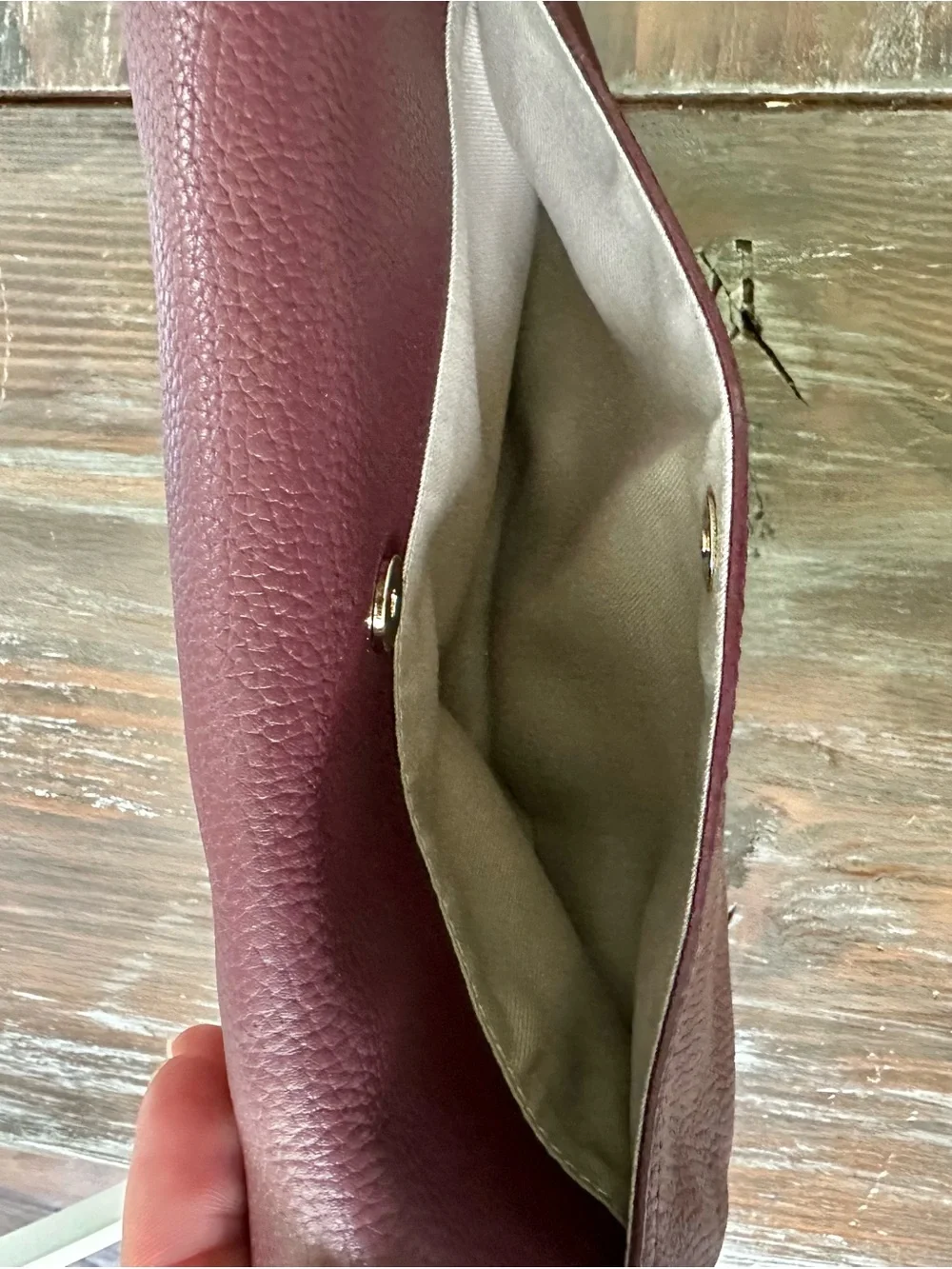 NWT Nordstrom Plum Leather Fold-Over Clutch, No Strap